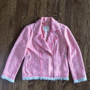 REBECCA TAYLOR pink/cream cttn fringed blazer 2